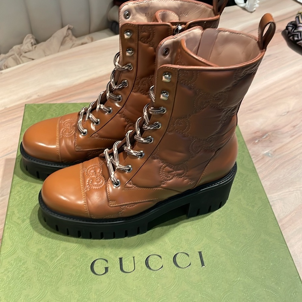 GG Logo Quilted Combat Boots, Like New - Picture 6 of 6
